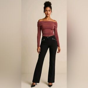 Ralph Lauren Black Low Rise Pants with Zipper Details